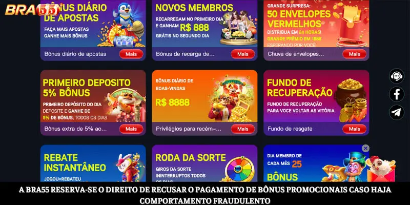 O BRA55 reserva-se o direito de recusar o pagamento de prêmios promocionais caso haja comportamento fraudulento