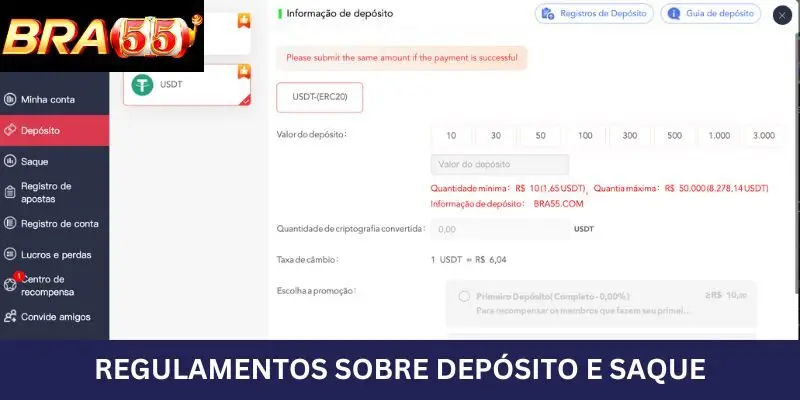 Regulamentos sobre questões de depósito e retirada