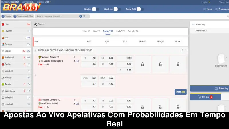 Apostas ao vivo atraentes com probabilidades em tempo real